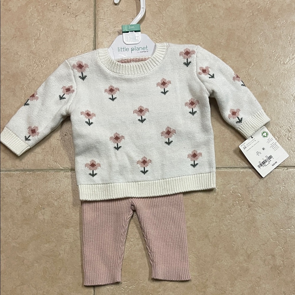 Carter's Cream Floral Sweater and Pink Ribbed Leggings Set